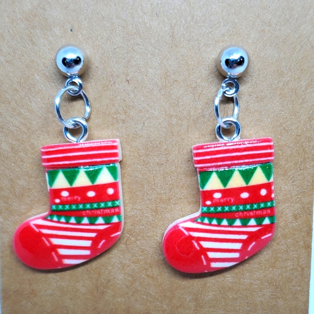 7/$10 Christmas Stocking Earrings, New